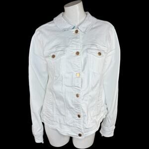Susan Graver White Denim Jacket With Printed Lining White 3X Casual Button